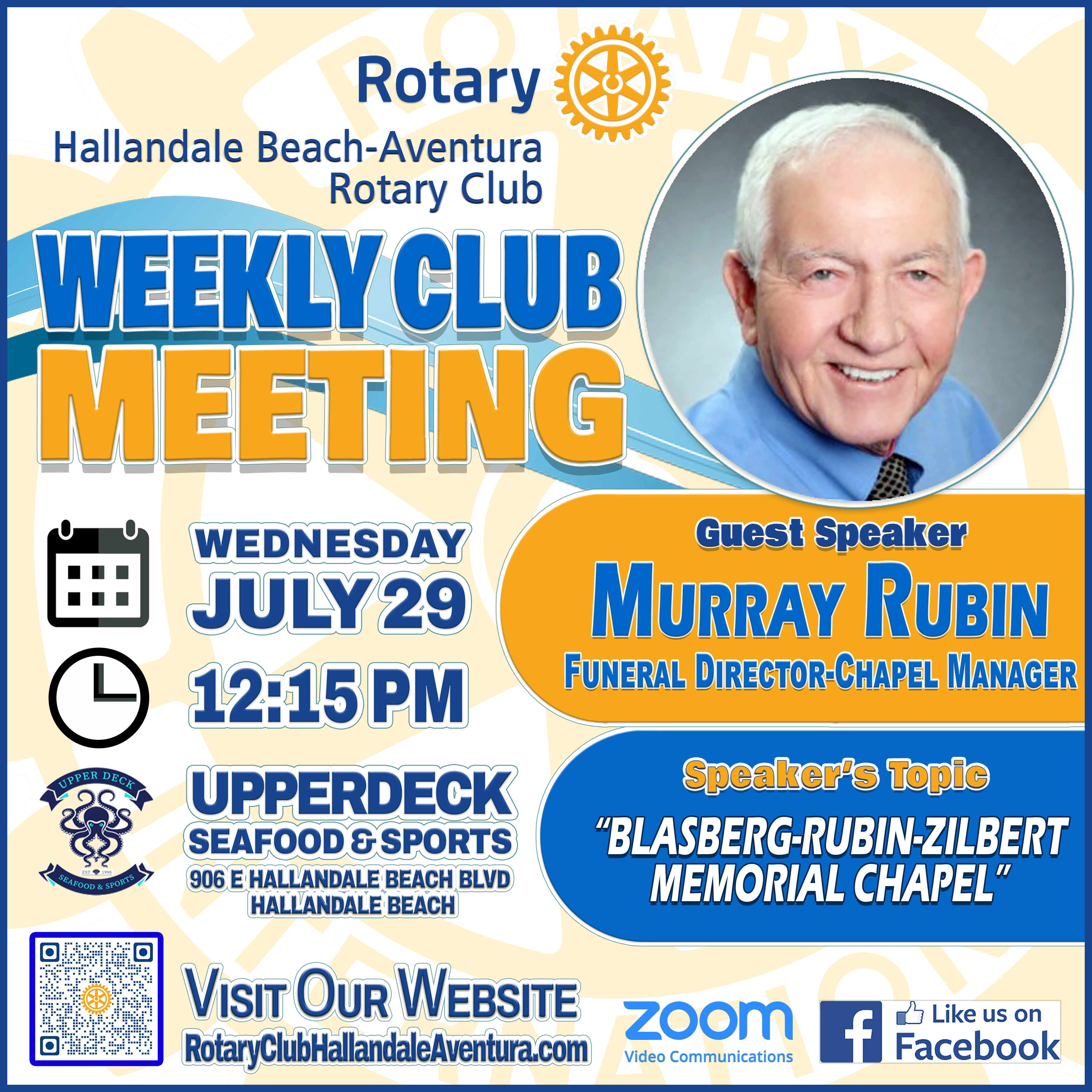 Weekly Club Meeting: Wed., Jul 29, @ 12:15 pm